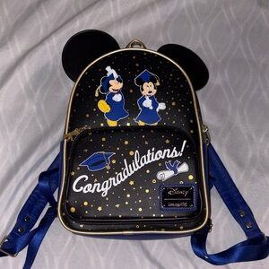Loungefly Black & Blue Mickey & Minnie Graduation Mini Backpack